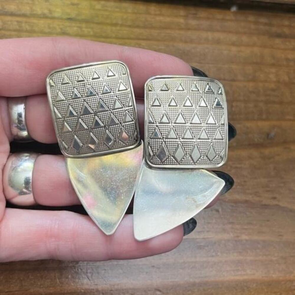 Vintage 80s Articulated Oversized Geometric 925 Sterling Silver Earrings